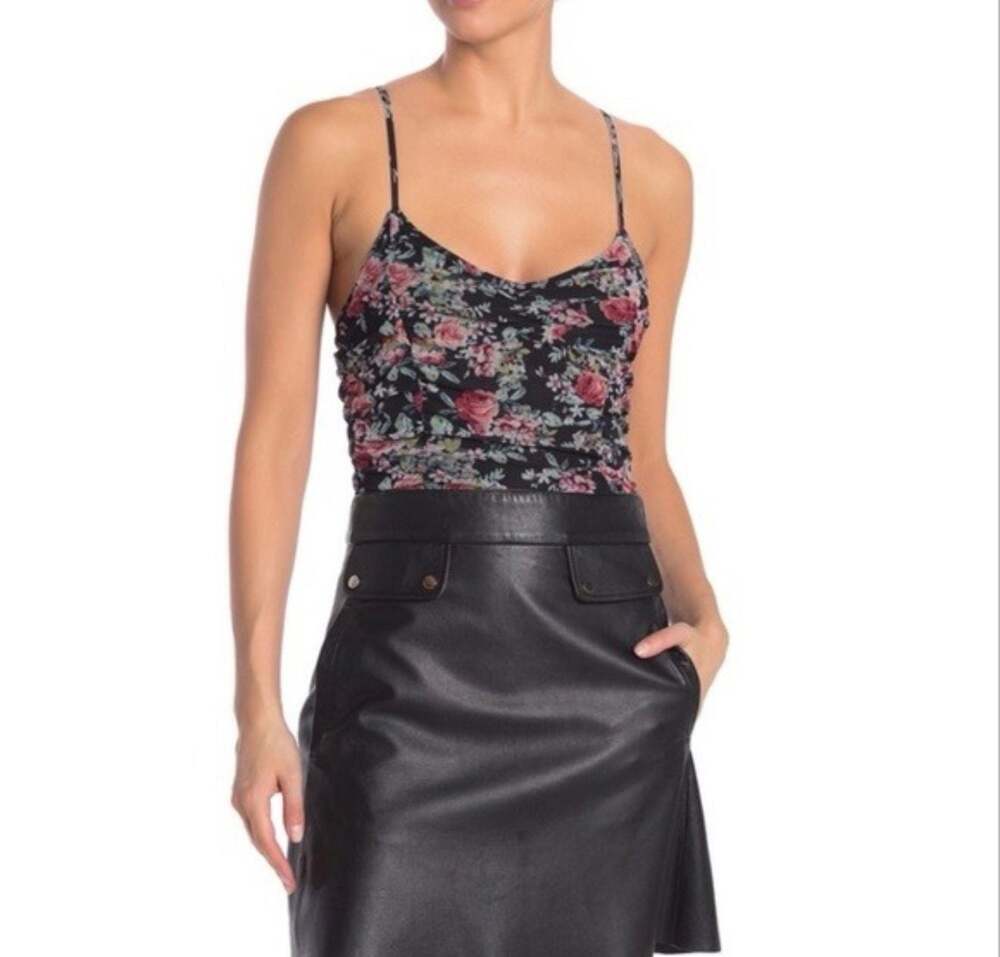 Free Press Clothing Floral Ruched Mesh Bodysuit Size S - Picture 8 of 9